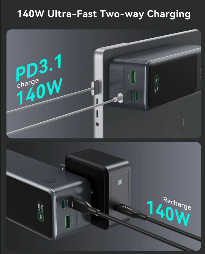 140W Power Bank 24,000mAh 2-poorts quickcharge